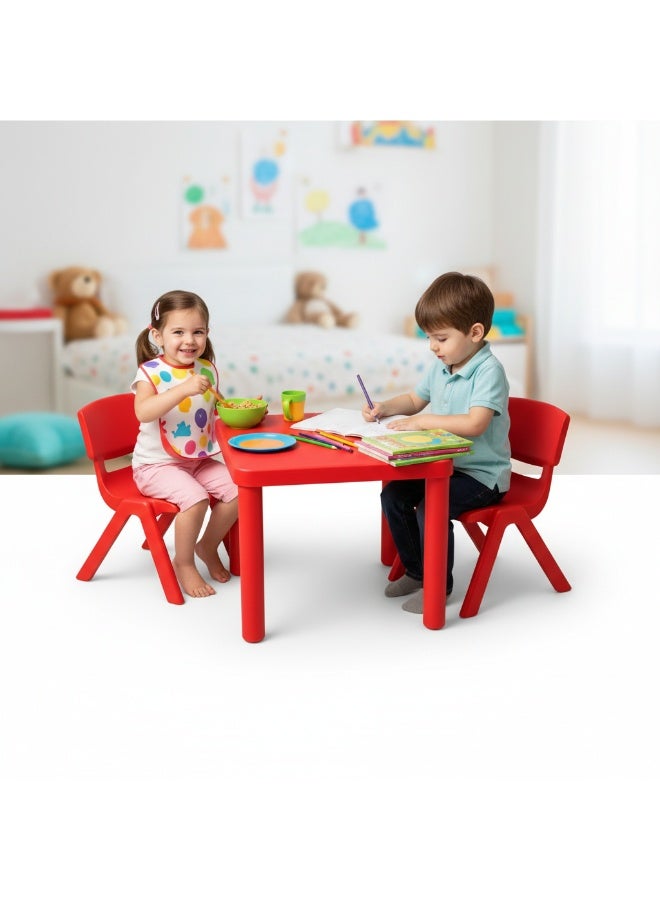 Funz Kids Square Plastic Study Table & 2 Chairs set for Home or School Size 60*60cm Height Adjustable Strong & Durable, Red - Image 2